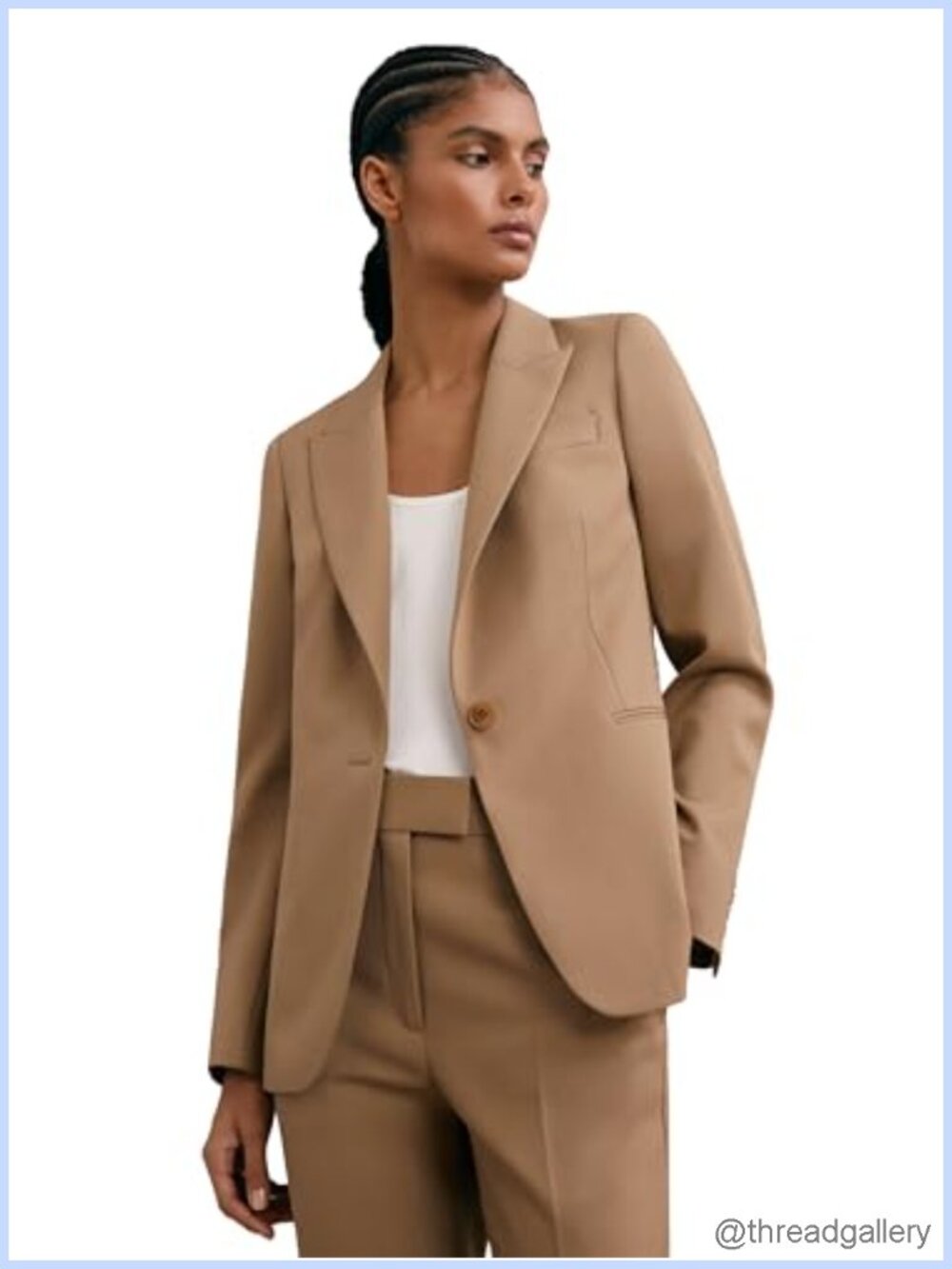 Womens Single-Breasted Blazer with Peak Lapels and Buttoned Cuffs